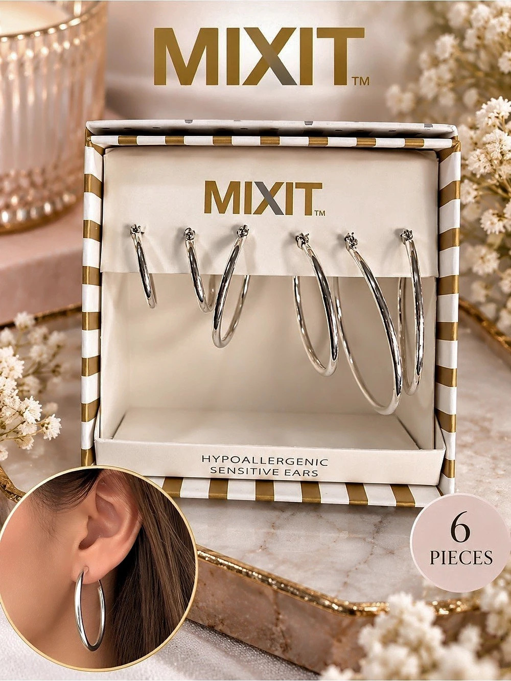 MIXIT Silver-Tone Hypoallergenic Hoop Earrings 3-Pair Set